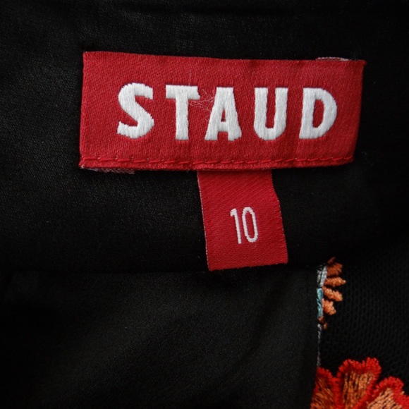 STAUD Sicily Georgette Mini Dress Black Multi Floral Patchwork Size 10 - Picture 8 of 9